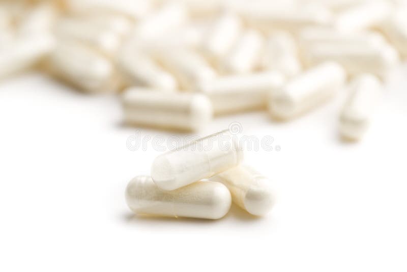 White medicine capsules.