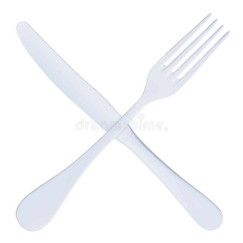 White metal knife and fork crossed, isolated royalty free stock images