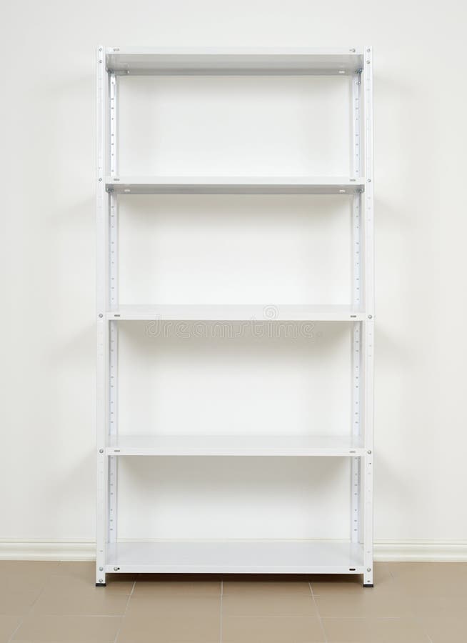 White Metal Rack Near the Wall, Empty Shelves Stock Image Image of