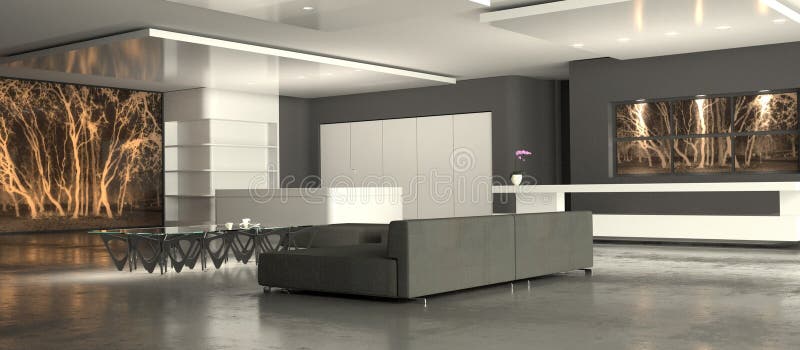 Sala de estar a La cocina en alto brillante, minimalista estilo.