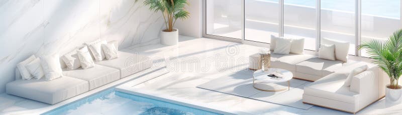 30 Minimalist Pool Area Decor Ideas - Maggie Meadow - Minimalist Living-Room Pool-Deck