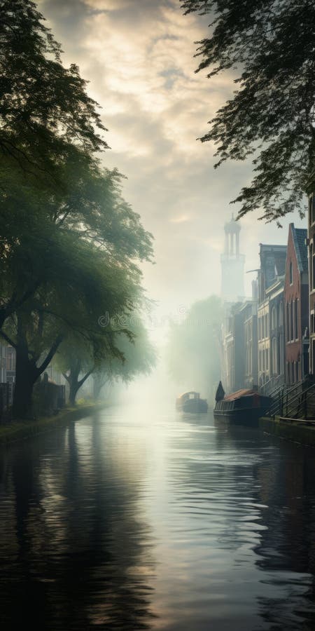Misty Canal: A Captivating 8k Schlieren Photography Contest Winner vector illustration