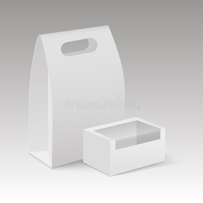 Download White Mock Up Blank Cardboard Rectangle Take Away Handle Lunch Box Packaging Stock Illustration ...