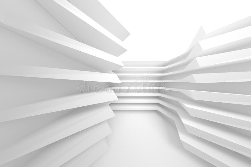 White Modern Interior Background. Abstract Building Blocks. Minimal Geometric Shapes Design. 3d Rendering