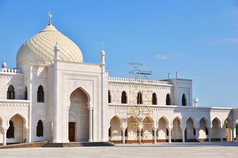 White mosque under construction in Bolgar, Russia