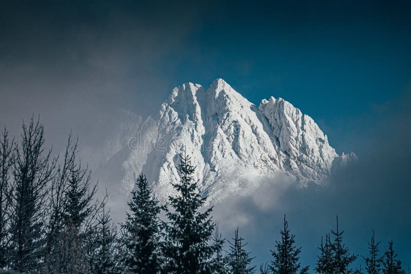 White mountains, winter snowy photo, Big majestic rocky hills, High Tatras, Slovakia