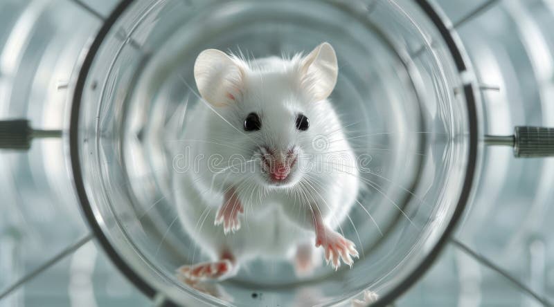 White mouse on a running wheel showcasing pet activity royalty free illustration