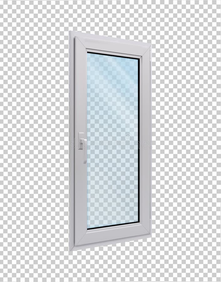 White Narrow Window in Side View on a Transparent Background. Stock