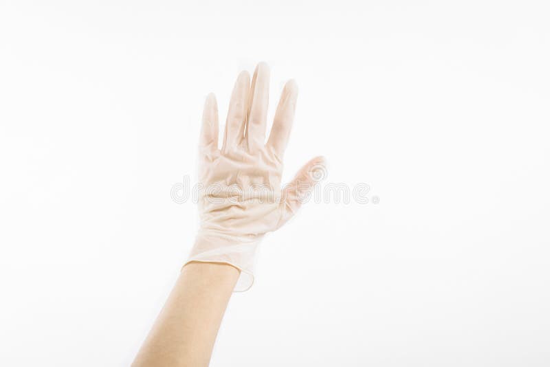 White Nitrile Gloves. Medic Hands in Latex Gloves, on White Background