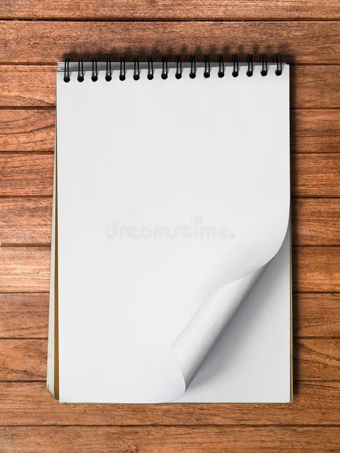 White Note Book Blank Page on Wood Vertical