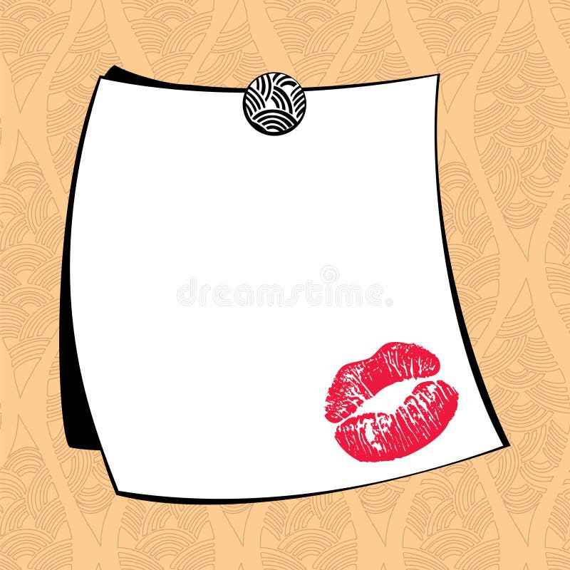 White Note Paper with the Imprint of the Lips Stock Vector