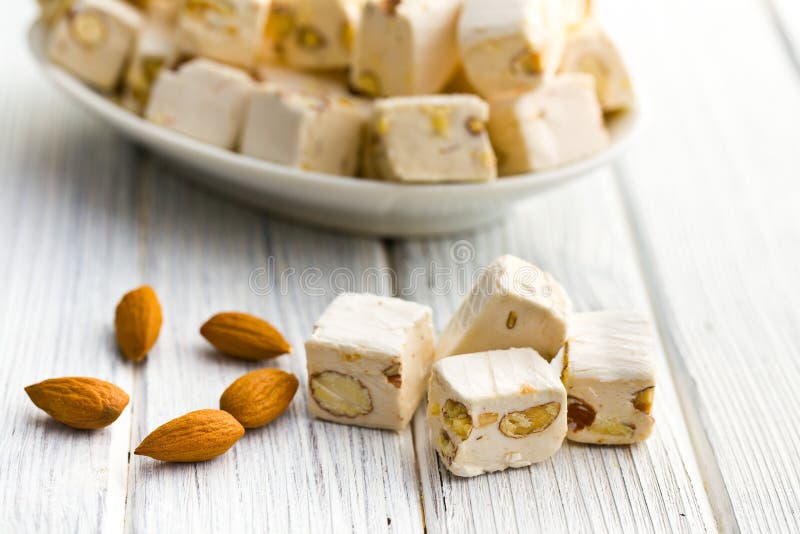 White nougat with almonds