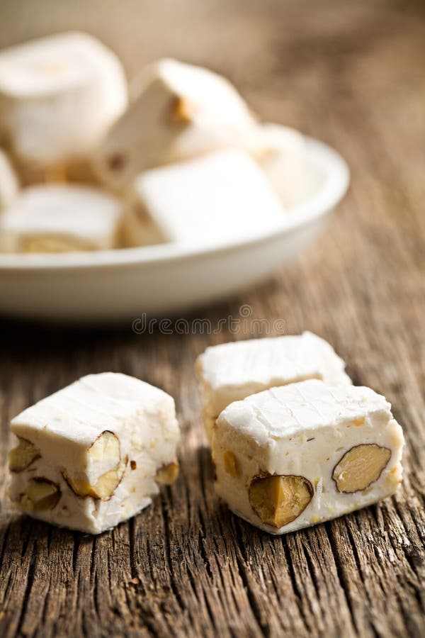 White nougat with almonds