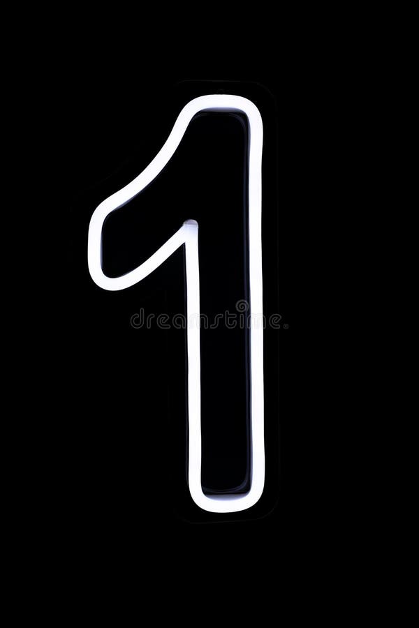 White Number One Neon Sign on Isolated Black Background Stock