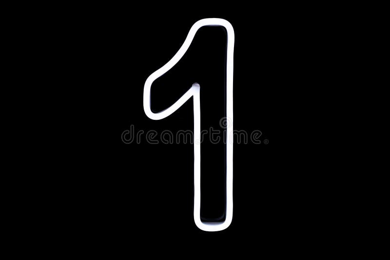 White Number One Neon Sign on Isolated Black Background Stock