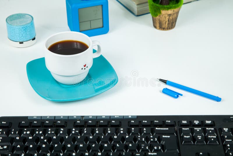 White Office Desk Table with Office Supplies Stock Image Image of