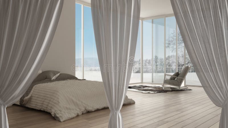 White Openings Curtains Overlay Modern Bedroom, Interior Design ...