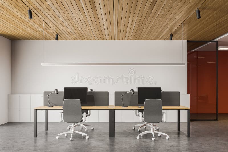 White And Orange Open Space Office Interior Stock Illustration