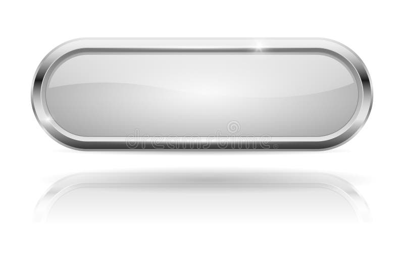 White oval button. Glass icon with chrome frame stock illustration