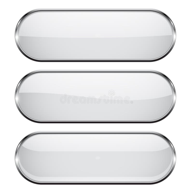 White oval buttons with chrome frame vector illustration