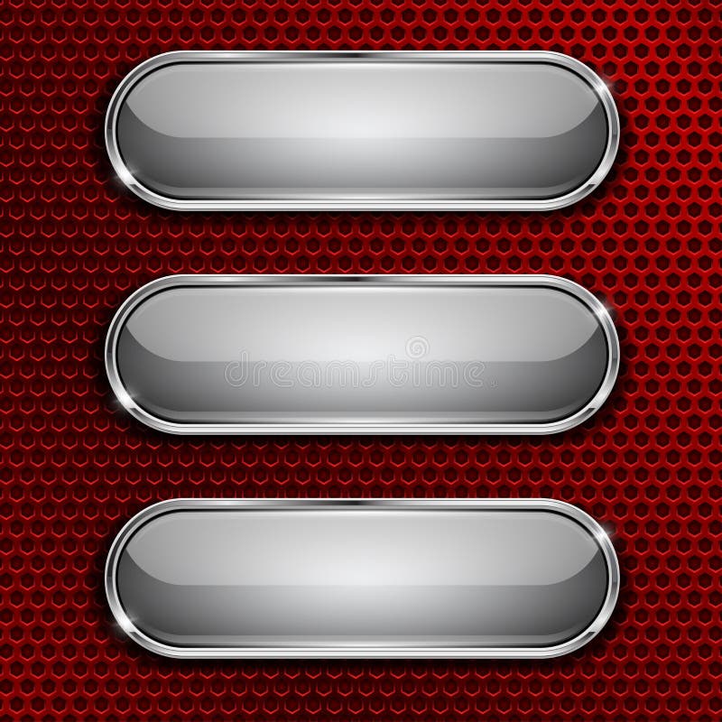 White oval glass buttons on red metal perforated background vector illustration