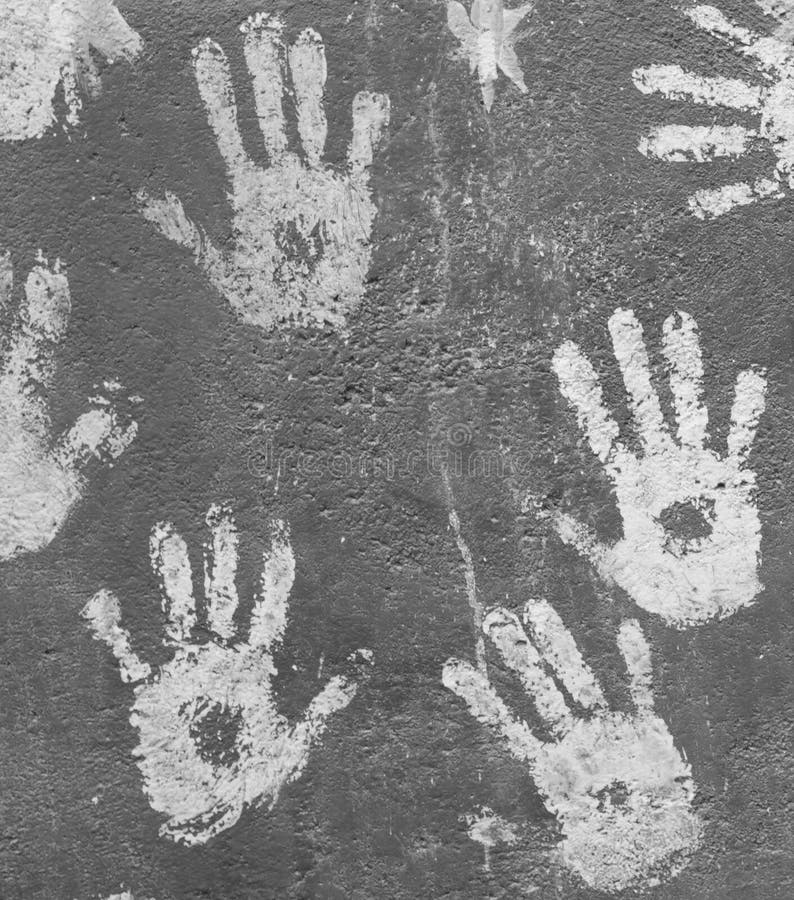 White Paint Handprints on a Grey Wall Stock Image Image of dirty