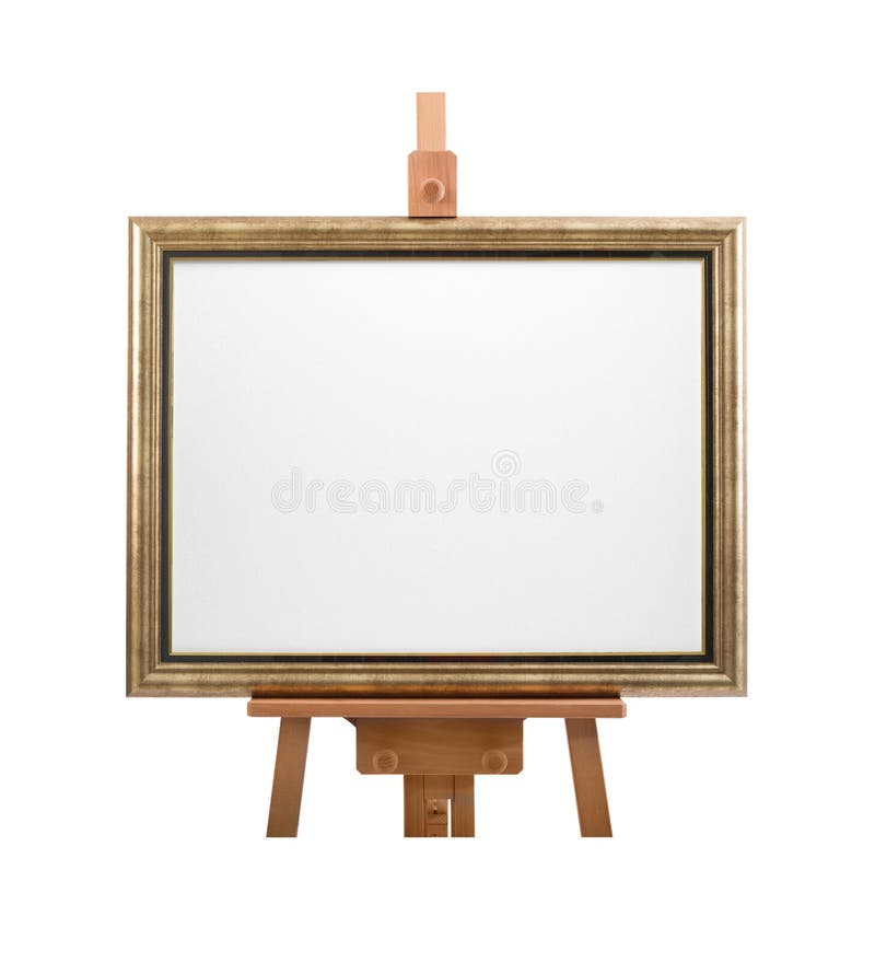 White Painter Canvas on Wooden Easel Isolated on White with Clip Stock