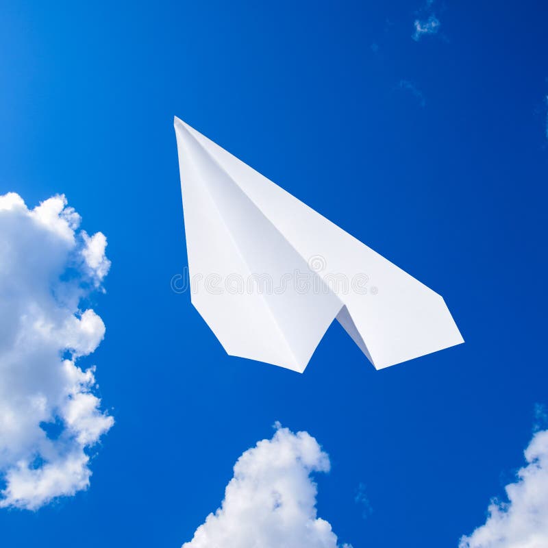 White Paper Airplane in a Blue Sky with Clouds. the Message Symbol in the  Messenger Stock Image - Image of launch, cyber: 115071925