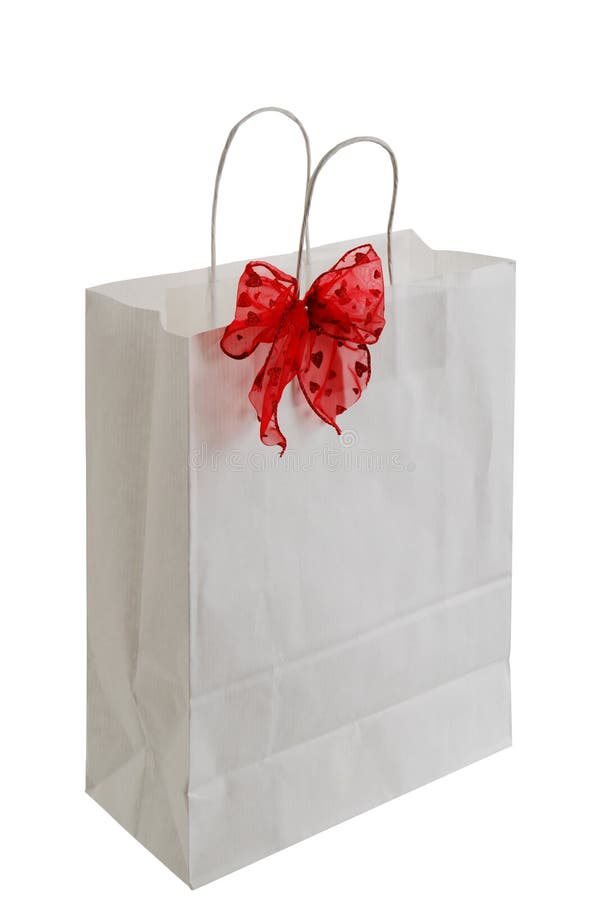 White Paper Gift Bag With Red Ribbon Stock Photo Image of favor