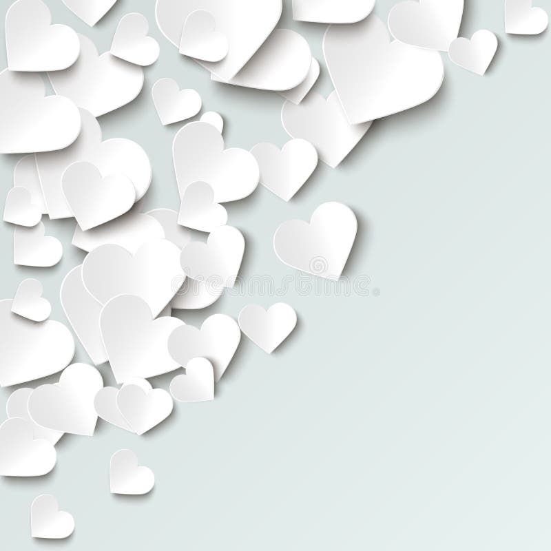 White paper hearts on white background, Valentine illustration