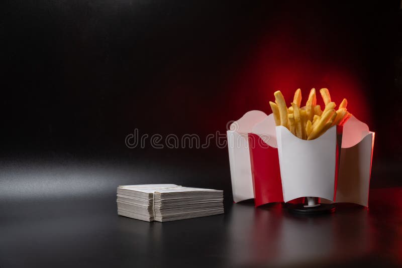 A portion french fries in a white cardboard box. White paper background and  packaging provide copy space for your own creative ideas Stock Photo - Alamy