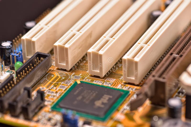 White PCI slots on computer motherboard royalty free stock images White PCI slots on computer motherboard royalty free stock images
