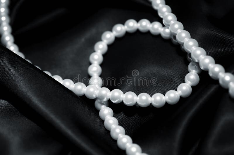 White Pearl Necklace on a Black Silk Stock Image Image of glamour