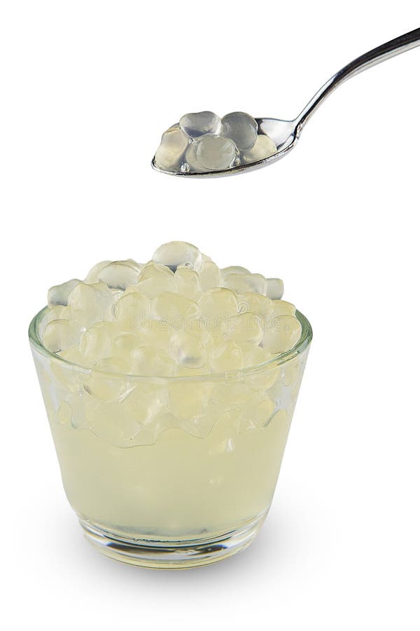 White Pearls Bubble Tea on White Background. and Stainless Spoon on Top