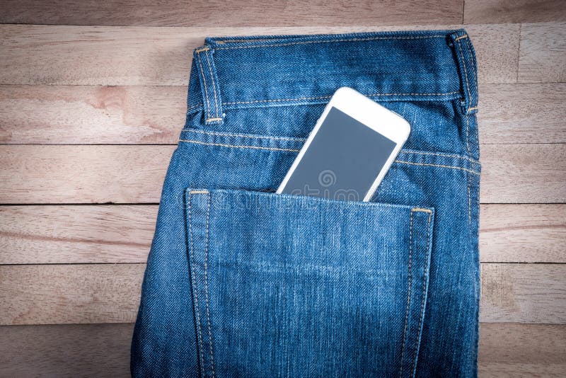 White Phone in Jeans Pocket Stock Photo Image of back, communication 70944414