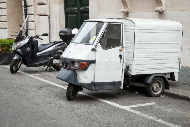 White Piaggio Ape 50 Van Stands Parked Editorial Photo Image Of Style Apecar