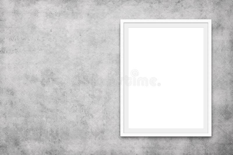 White Picture Frame on Concrete Wall Blank Canvas Mock Up Stock Photo