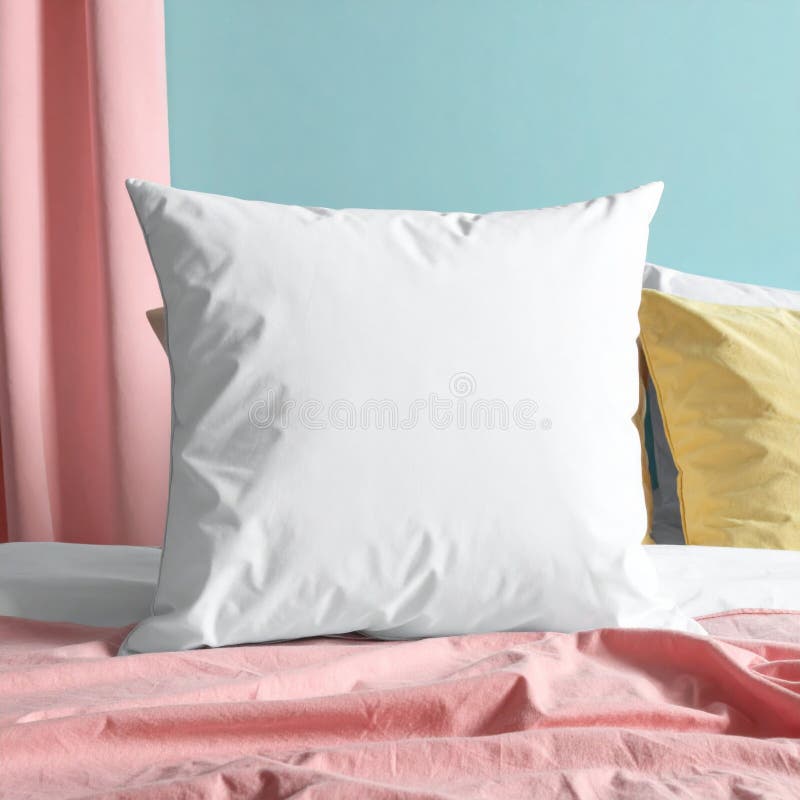 White Pillow on Pink Bedding and Teal Wall royalty free illustration