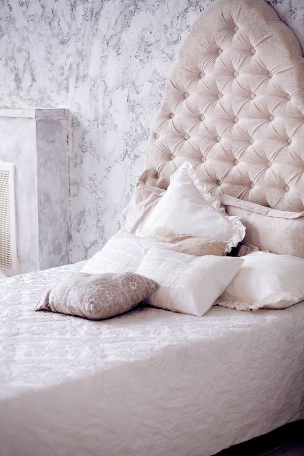 White Pillows on Classic Bed in Bedroom Stock Photo Image of chic
