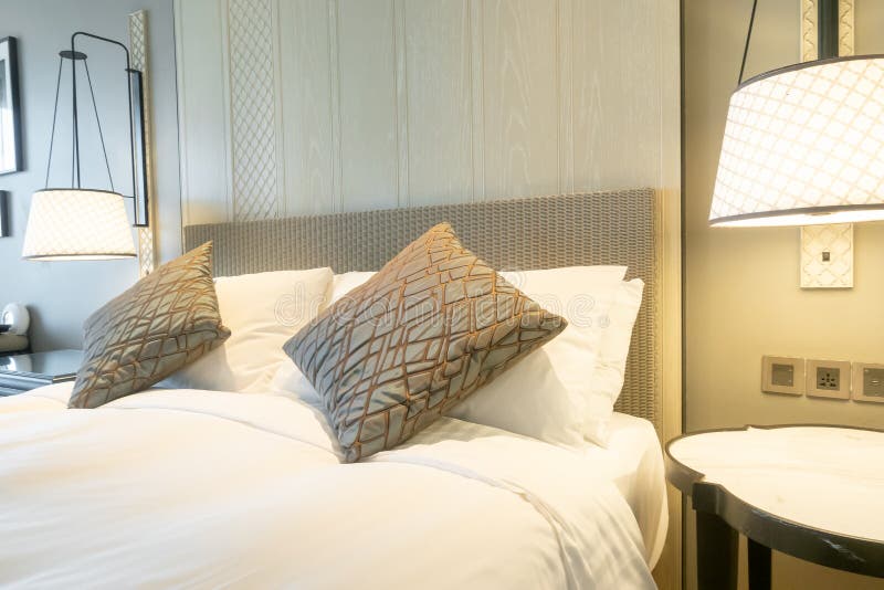 White Pillows Decoration on Bed in Bedroom Stock Photo Image of