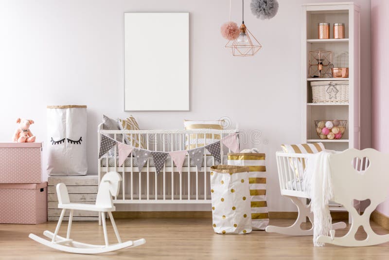 White and pink baby room