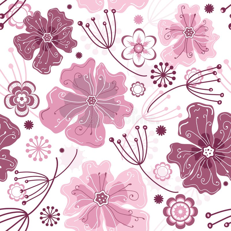 Seamless Pink Floral Pattern Stock Vector Illustration of swirl, leaf