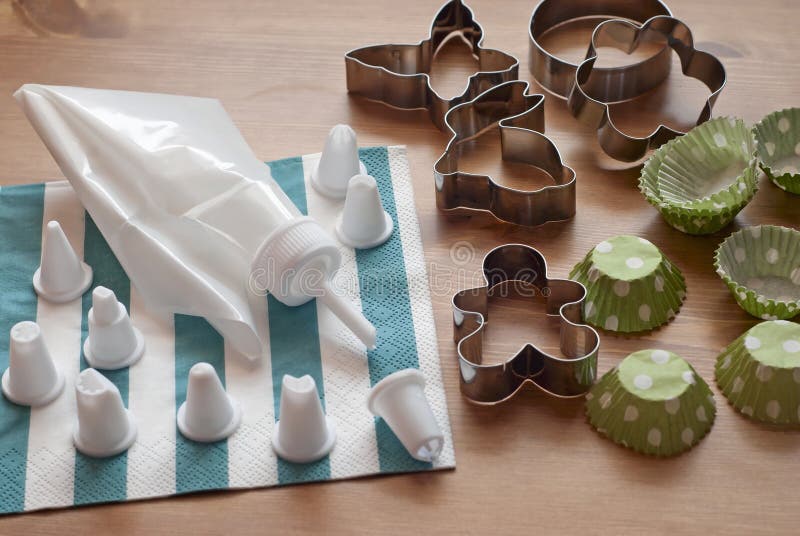 White Piping Bag with Kitchen Tools Stock Image Image of cups