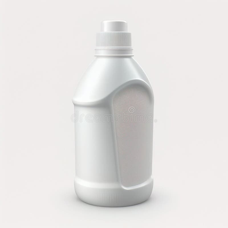 White Plastic Bottle with Cleaning Solution on White Background Stock