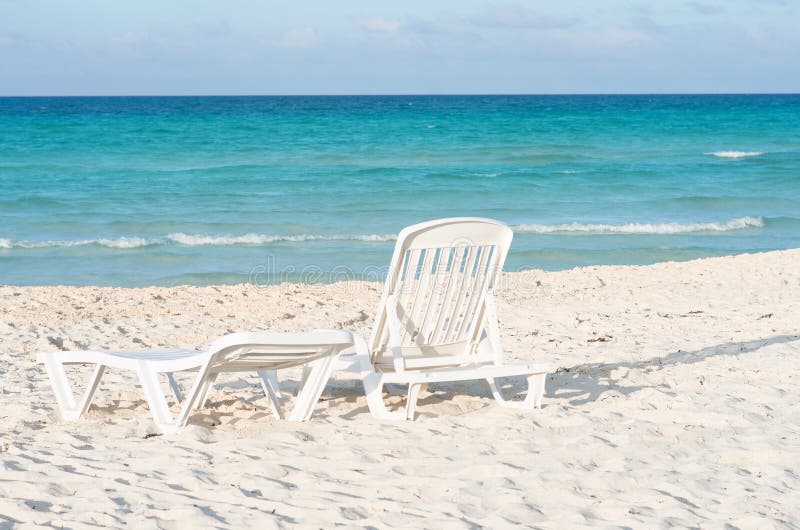 White Plastic Chairs on White Sand Beach Stock Photo Image of ocean