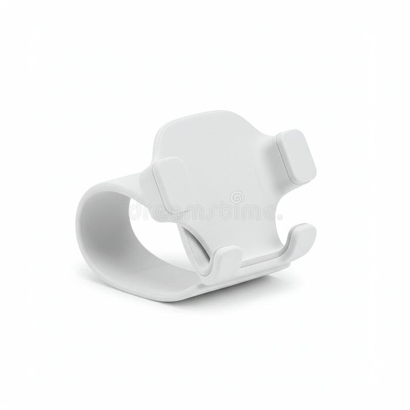 White plastic phone or device holder with a smooth, curved base and four extended royalty free illustration