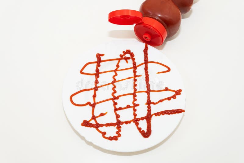 White Plate with Ketchup Sauce. Stock Photo Image of clipping, plate