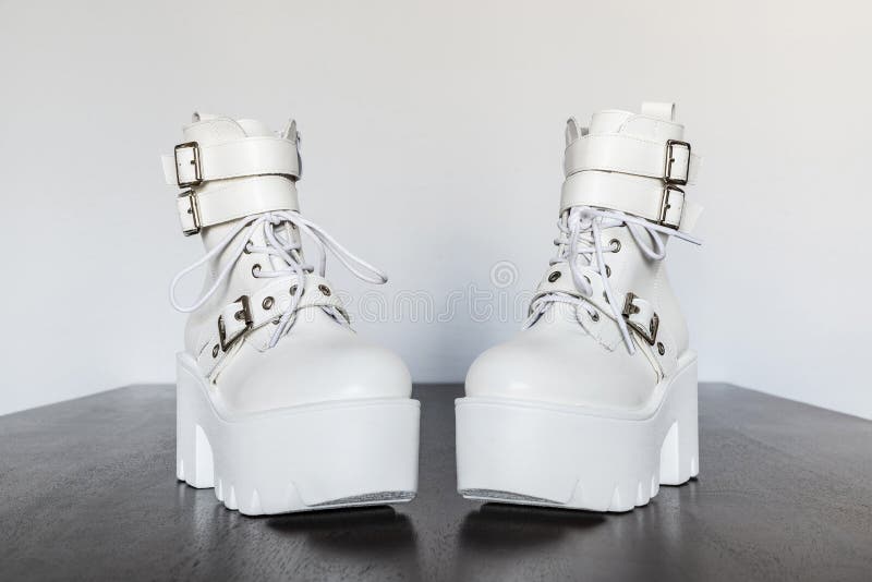 white long platform boots