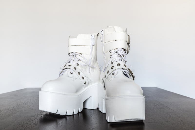 white long platform boots