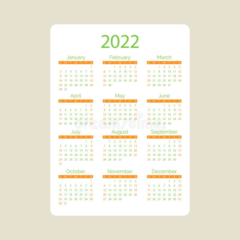 White Pocket Vector Calendar 2022 Year. Minimal Business Simple Clean